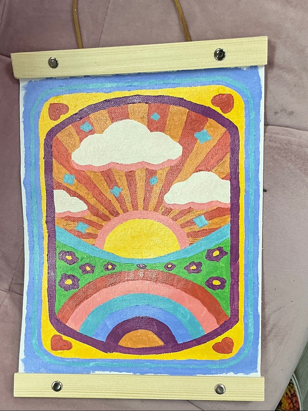 Vibrant Sunrise Rainbow Wall Art - Yellow, Pink, Blue-Completed PBN